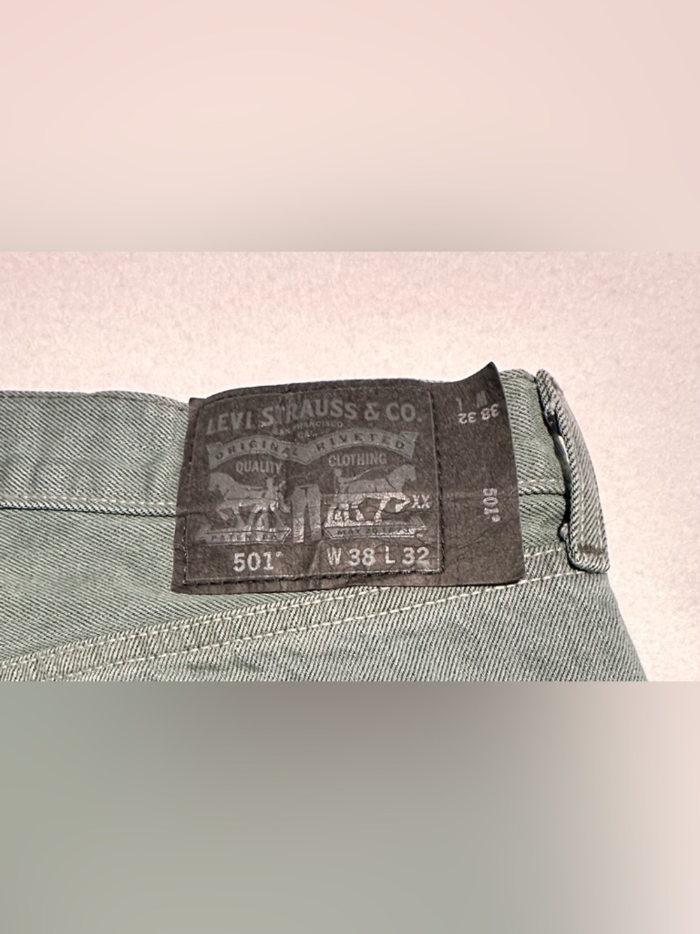 Levi's 501 Green Straight Leg Denim Jeans Black Label Red Tag Button Fly - Picture 6 of 9